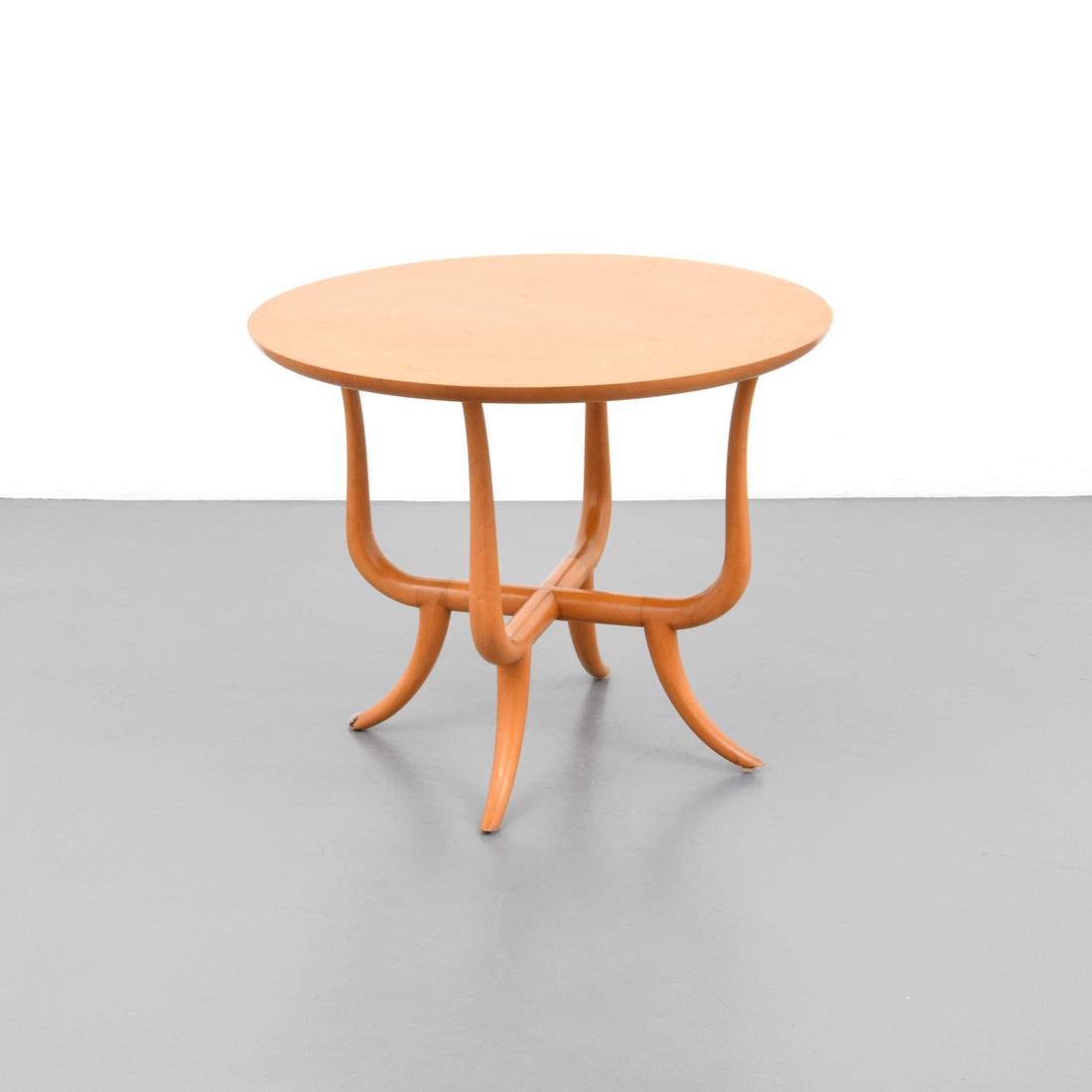 T.H. Robsjohn-Gibbings Occasional Table: Designer & Manufacturer: T.H. Robsjohn-Gibbings Markings: no marking(s) apparent Country of Origin & Materials: USA; walnut, glass Additional Information: The table is depicted in situ within the book