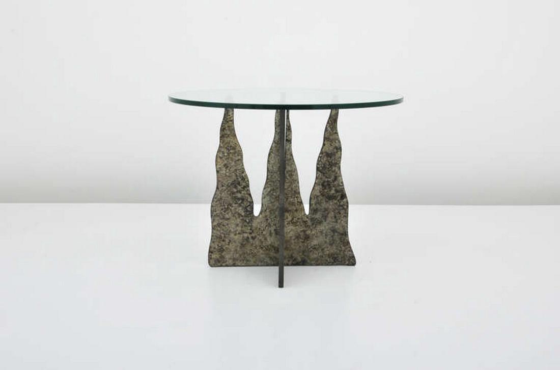 Pucci De Rossi Occasional Table: Designer & Manufacturer: Pucci De Rossi; H. Dolin Stuart Markings: signed, marking(s); 1987 Country of Origin & Materials: Italy; iron, glass Additional Information: Provenance: H. Dolin Stuart. Dimen