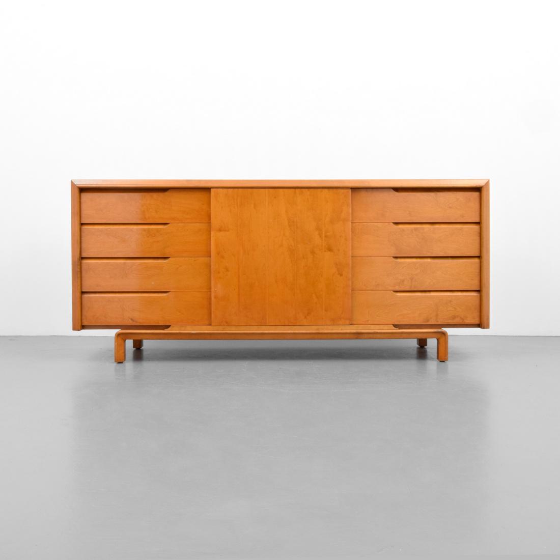 Edmund Spence Cabinet: Designer & Manufacturer: Edmund Spence Markings: Made in Sweden stamp, marking(s) Country of Origin & Materials: USA; maple Additional Information: Cabinet has eight drawers and a center door revealin