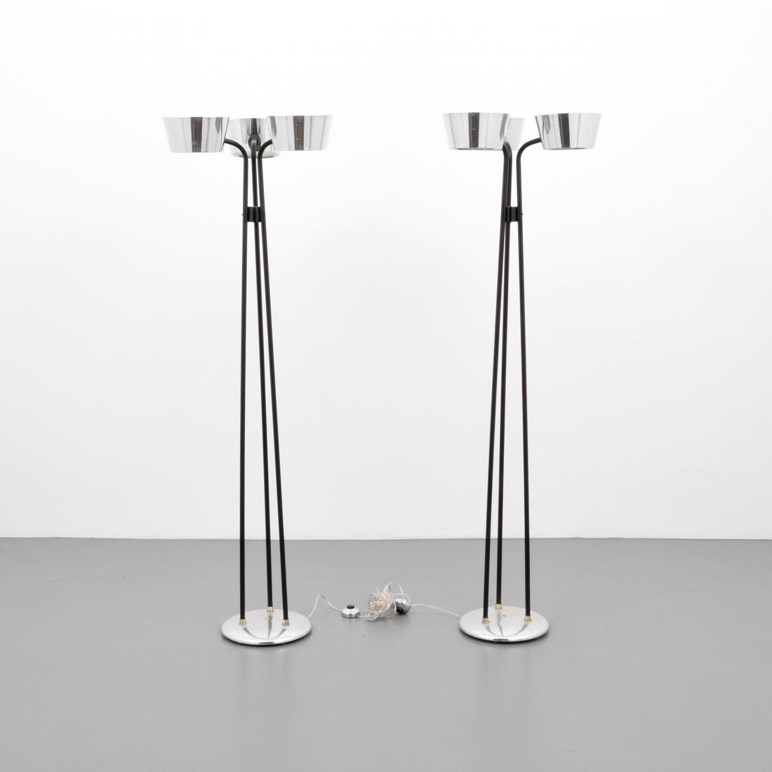 Pair of Floor Lamps Attributed to Gerald Thurston: Designer & Manufacturer: Gerald Thurston, attributed; Lightolier Markings: no marking(s) apparent Country of Origin & Materials: USA; chromed metal, enamel on metal Additional Information: No addition