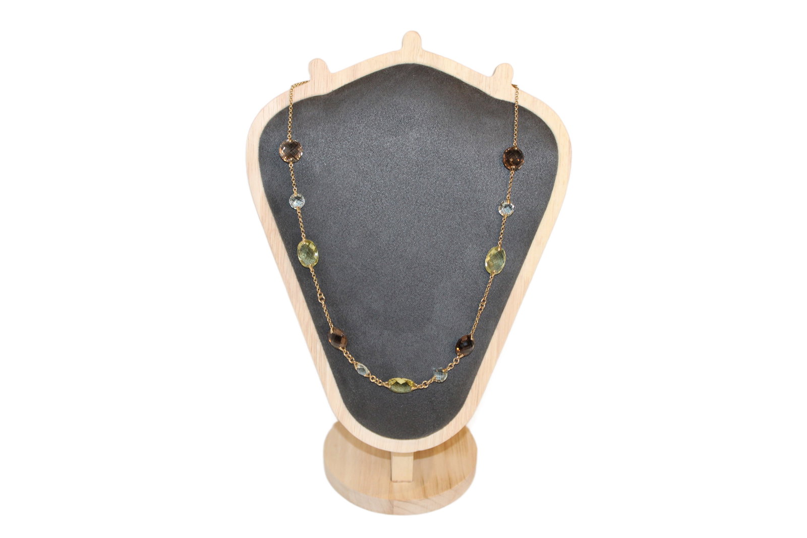 Ladies 14K Necklace, Cognac Quartz, Amethyst Gemstones (1 of 4)