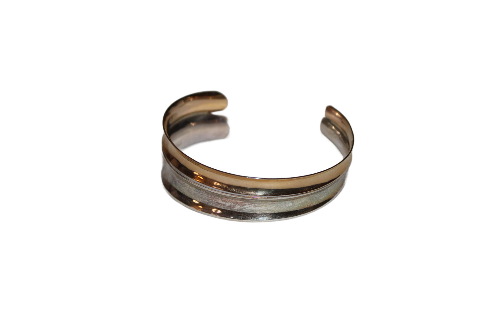 14K Gold and Sterling Silver Bracelet: 14K Gold and Sterling Silver Bracelet. Total Weight 16.8g “Sterling PJ” Stamp Shown in Last Photo.