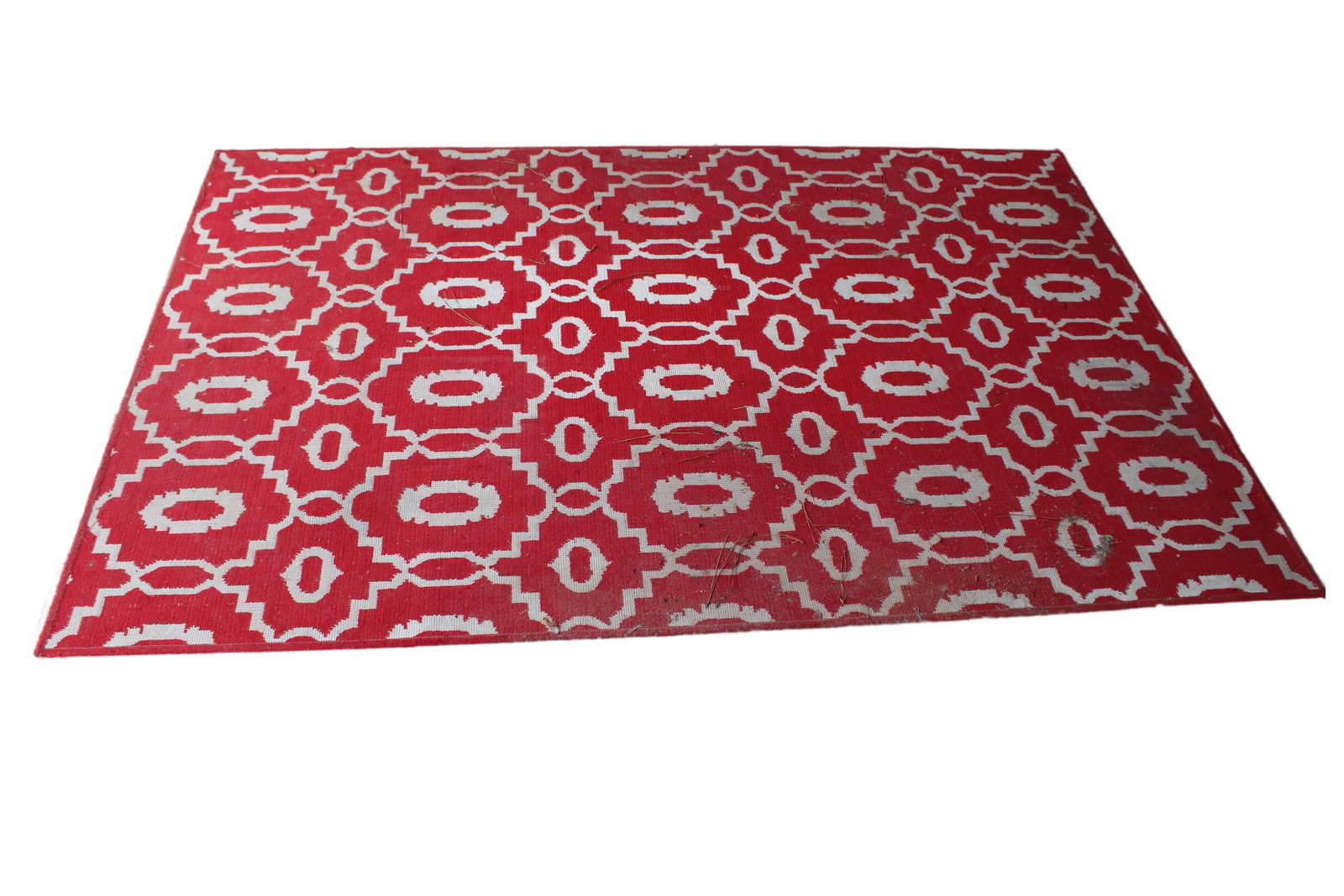 Outdoor Red and White Rug: Outdoor Red and White Rug. 86.5” x 57.75”