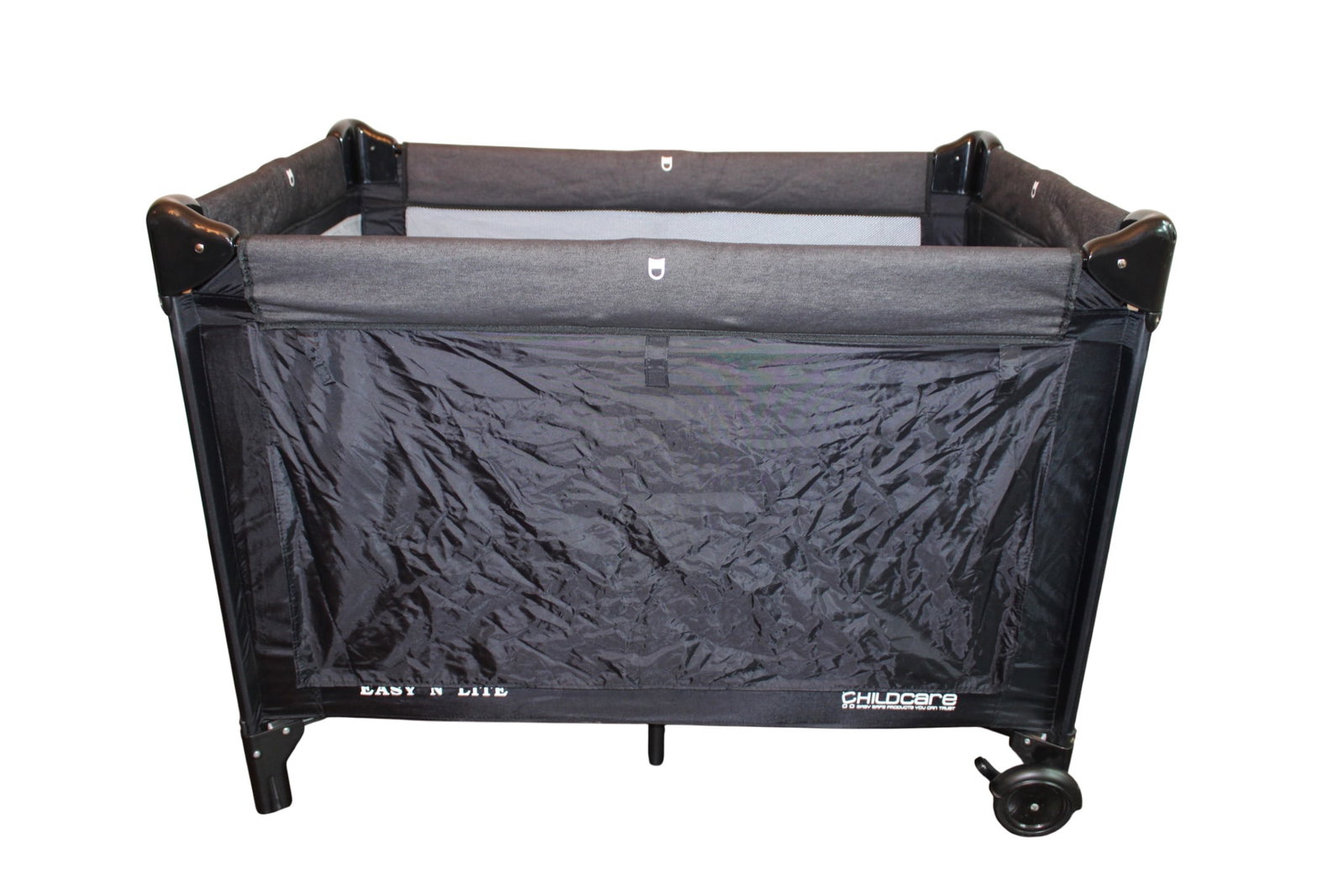 Childcare Easy N Lite Travel Baby Playpen: Childcare Easy N Lite Travel Baby Playpen. When Set Up: 32.5" H x 43" W x 30.5" D. Includes Mat and Travel Bag. Has Wheels On One End That Lock. When Packed Up for Travel: 32" H x 11" W x 11" D.