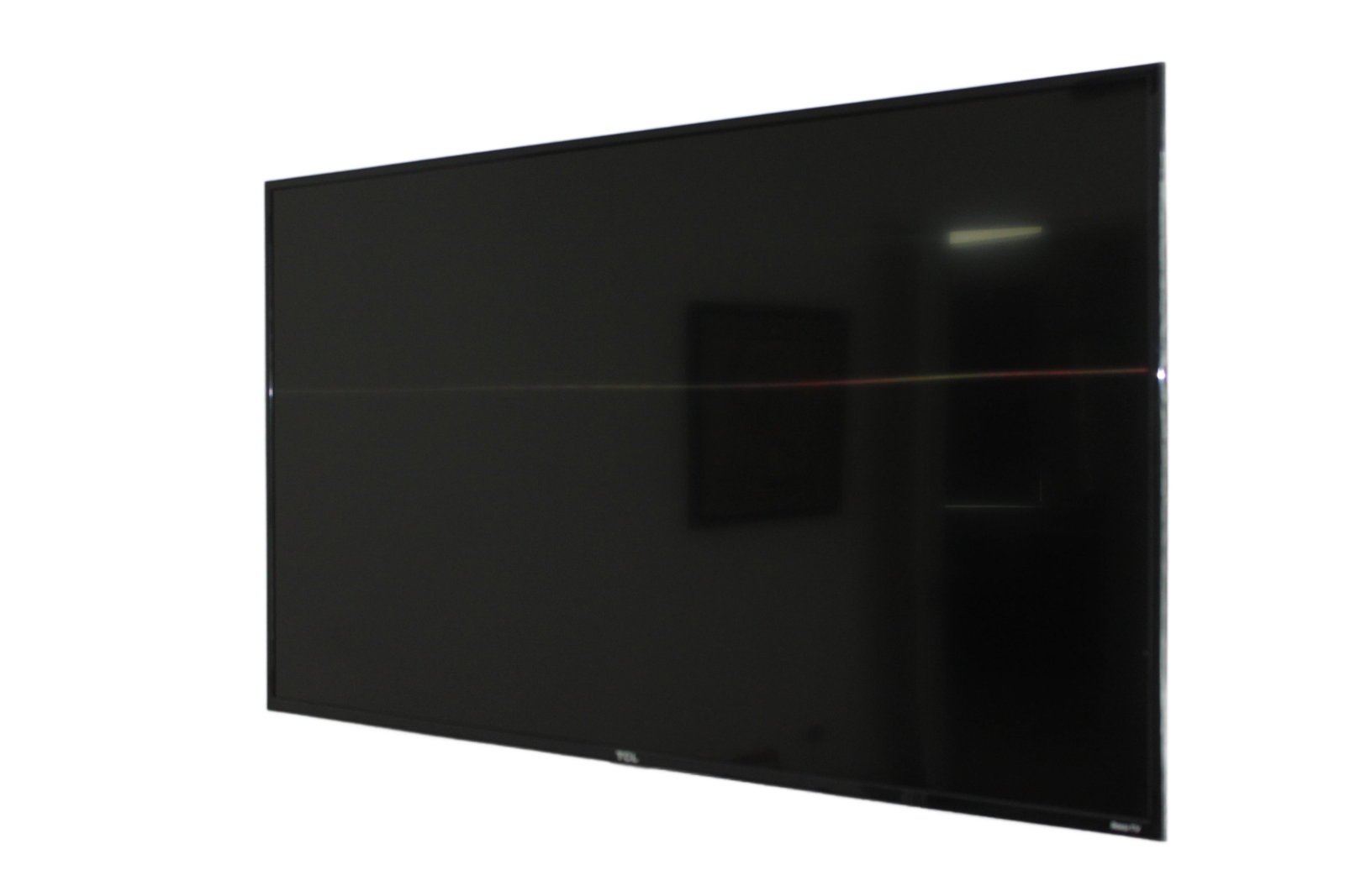 55 Inch TCL Roku TV with Wall Mount: 55 Inch 2018 TCL Roku TV with Remote and Wall Mount. Note: The Line Across The TV is a Reflection in the Photos. The TV Itself Does Not Have a Line Across It. TV: 28.5" H x 49" W x 3.5" D. Wall