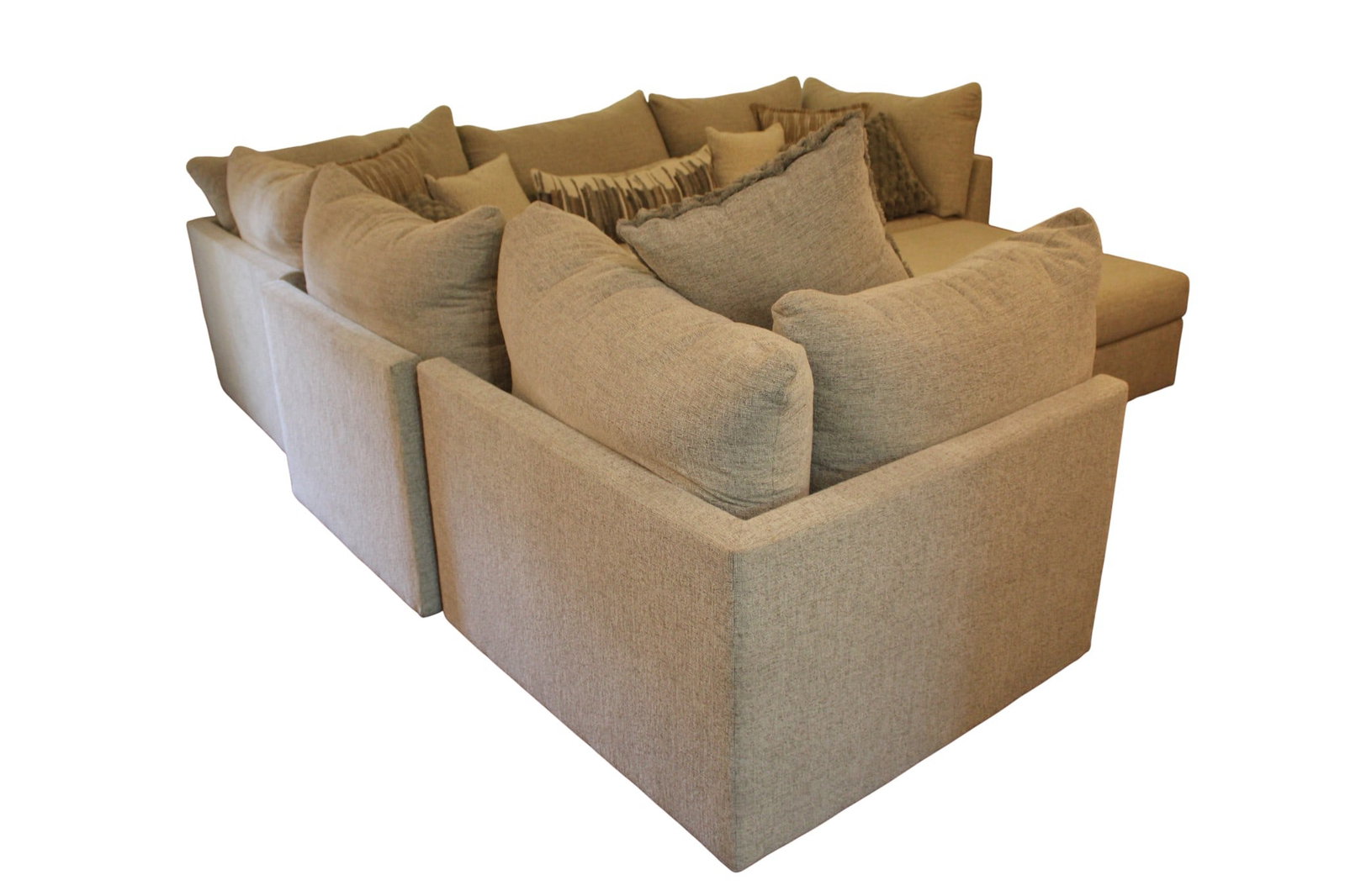 Beige Five Piece Modular Sectional Couch plus Ottoman - 2
