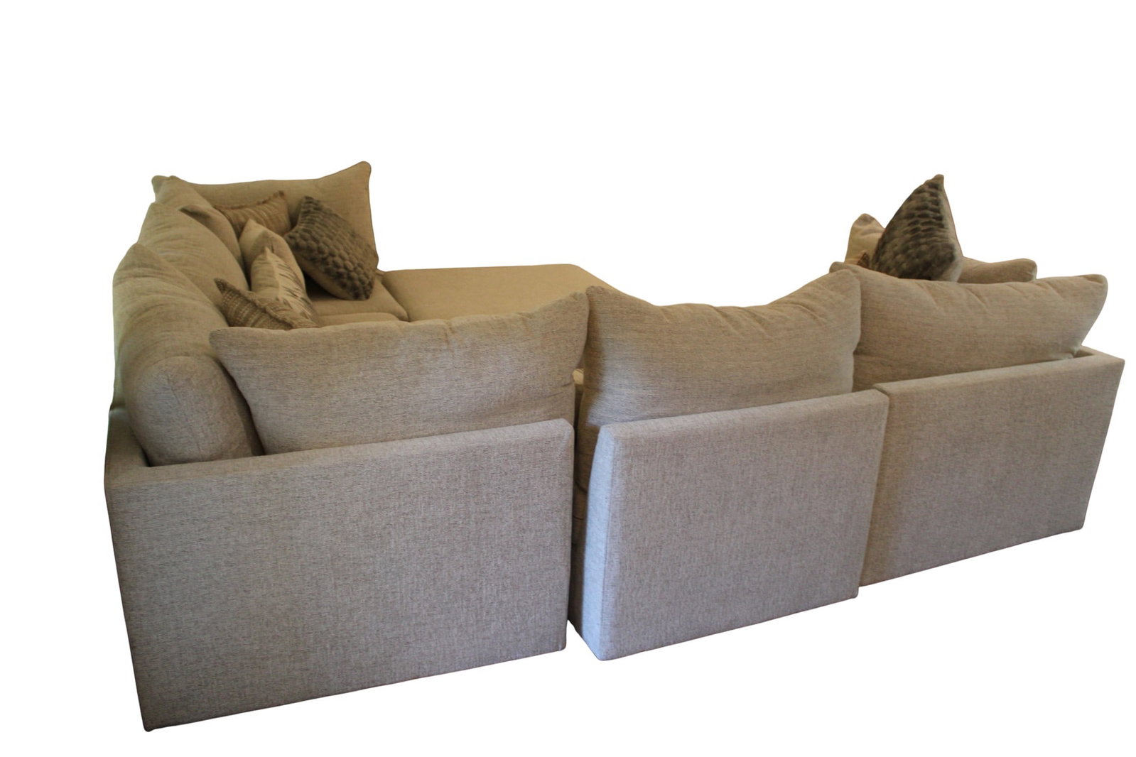 Beige Five Piece Modular Sectional Couch plus Ottoman - 3