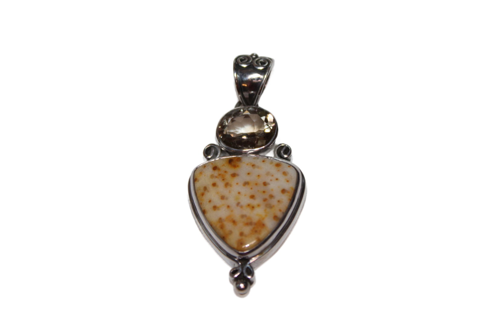 Smoked Topaz and Sterling Silver Pendant: Smoked Topaz and Sterling Silver Pendant. Total 13g Star and .925 Stamp on Back of Pendant as Shown in Last Photo.