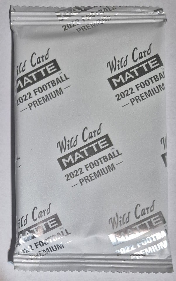 Wild Card Matte 2022 Football White Pack: The 2022 Wild Card Matte White Football pack is a sealed trading card set featuring cards of players from the National Football League (NFL). Each pack contains standard-sized cards made of card
