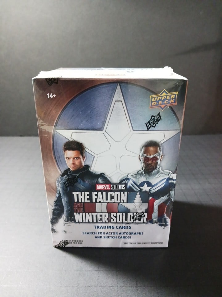 Upper Deck Marvel The Falcon and the Winter Soldier Retail Blaster Box: The Upper Deck Marvel The Falcon and the Winter Soldier Retail Blaster Box is sealed and contains 30 standard-sized cards featuring characters from the set. Manufactured in 2022, these non-sport