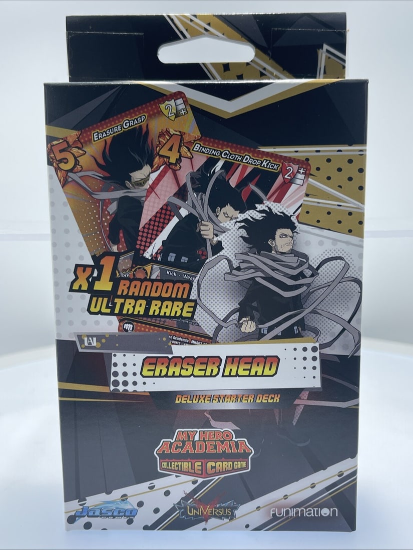 My Hero Academia Collectible Card Game: Eraser Head Deluxe Starter Deck: The My Hero Academia Collectible Card Game: Eraser Head Deluxe Starter Deck is a high-quality deck manufactured by Jasco Games in 2022. This starter deck contains 52 standard-sized cards in English,
