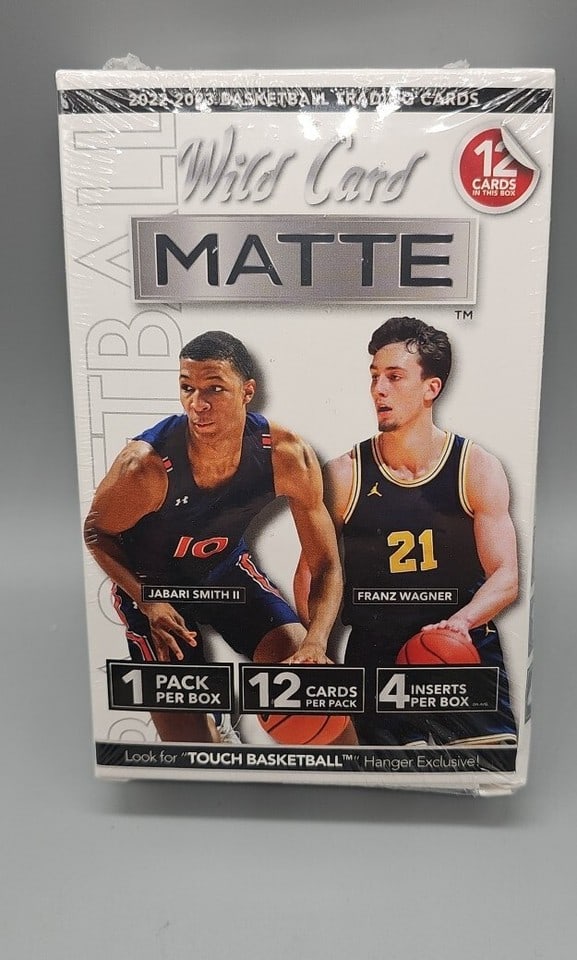 2022-2023 Basketball Wild Card Matte Hanger Box White: For the avid sports fan and collector, this 2022-2023 Basketball Wild Card Matte Hanger Box White is a must-have. The box includes 12 sports trading cards and is factory sealed for your convenience.