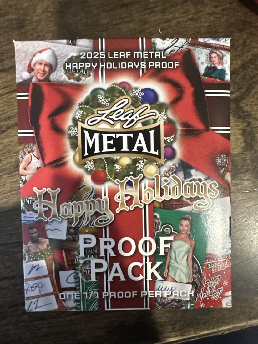 2025 Leaf Metal Sealed Holiday Proof Pack 1/1: The 2025 Leaf Metal Sealed Holiday Proof Pack 1/1 is a special edition sports trading card pack featuring unique metal cards. This limited edition pack includes serial numbered cards, short prints, an