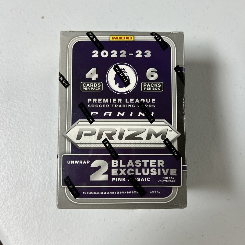 2022/23 Panini Prizm Premier League EPL Soccer 6-Pack Blaster Box: This 6-pack blaster box of 2022/23 Panini Prizm Premier League EPL Soccer cards is a must-have for any basketball fan or collector. The box contains 24 cards featuring rookie players from the National