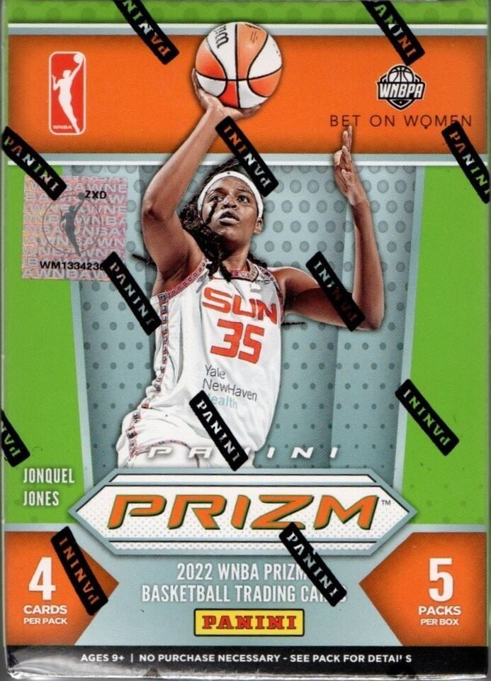 WNBA Panini 2022 Prizm Basketball Trading Card BLASTER Box 5 Packs: Panini presents the 2022 WNBA Prizm blaster box! Each box includes 5 packs with 4 cards per pack! Each box may contain 5 Inserts or Parallels! Be on the look out for W25 cards featuring WNBA's All-Tim