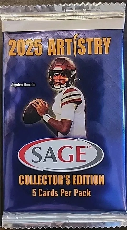 2025 Sage Artistry Collector's Edition Football 5 Card Pack: The 2025 Sage Artistry Collector's Edition Football Pack includes 5 factory-sealed cards featuring top athletes like Bryce Young and Eli Ricks. This special pack, part of the National Collegiate Athle