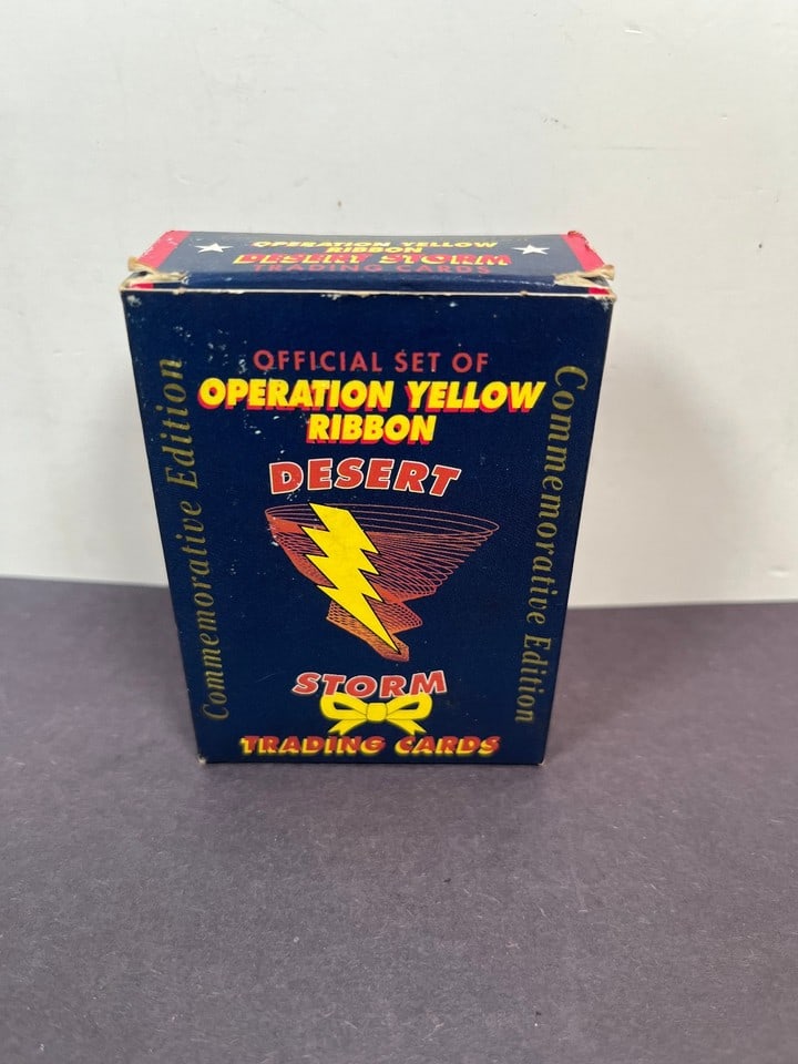 Operation Yellow Ribbon DESERT STORM Trading Cards Set Commemorative Edition: This is a rare and complete set of Operation Yellow Ribbon Desert Storm Trading Cards from 1991. The set includes 60 cards manufactured by Bryant Grafic. Each card depicts a different aspect of the De
