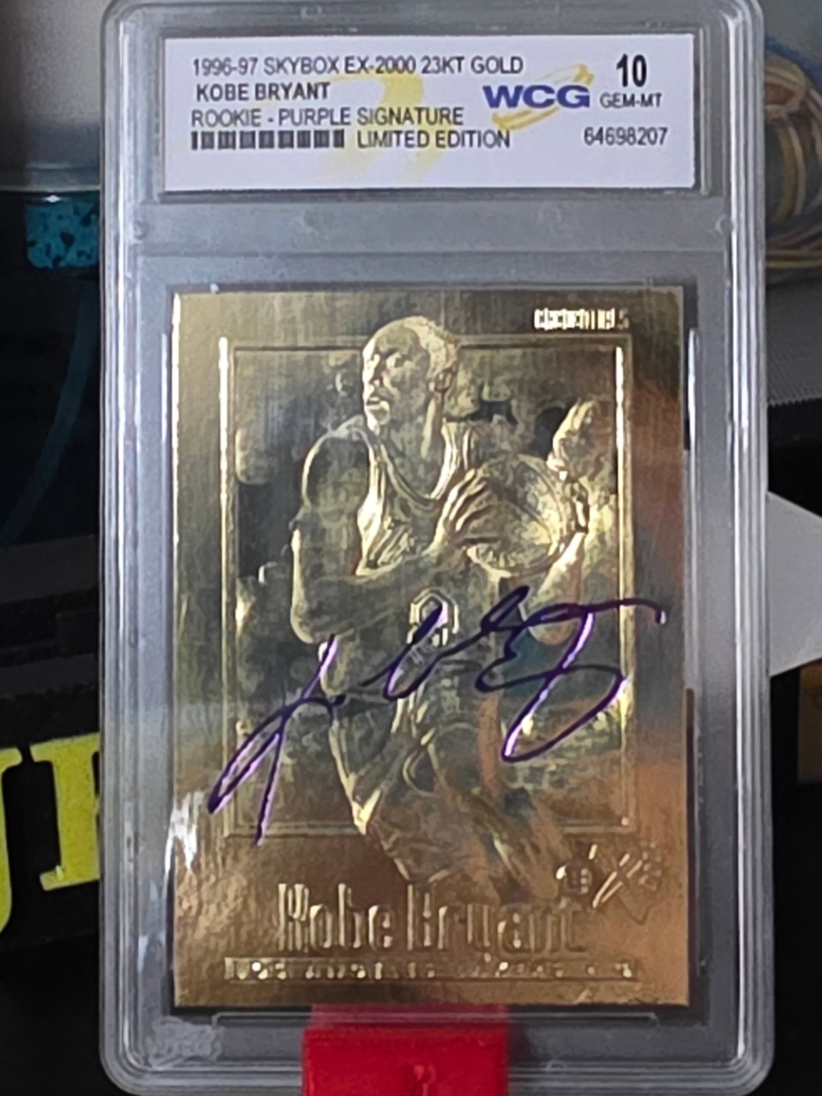 1996-97 SKYBOX EX 2000 23KT GOLD KOBE BRYANT Rookie Purple Signature Limited Ed (1 of 2)