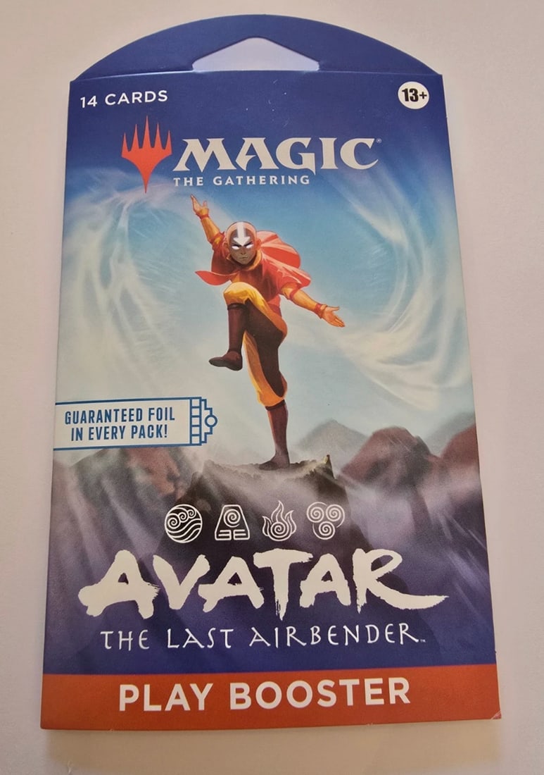 Magic: The Gathering Avatar: The Last Airbender Sleeved Play Booster Pack: The product is a Magic: The Gathering Avatar: The Last Airbender Play Booster Pack containing 14 cards from the Foundations set. Manufactured by Wizards of the Coast in the United States, this pack