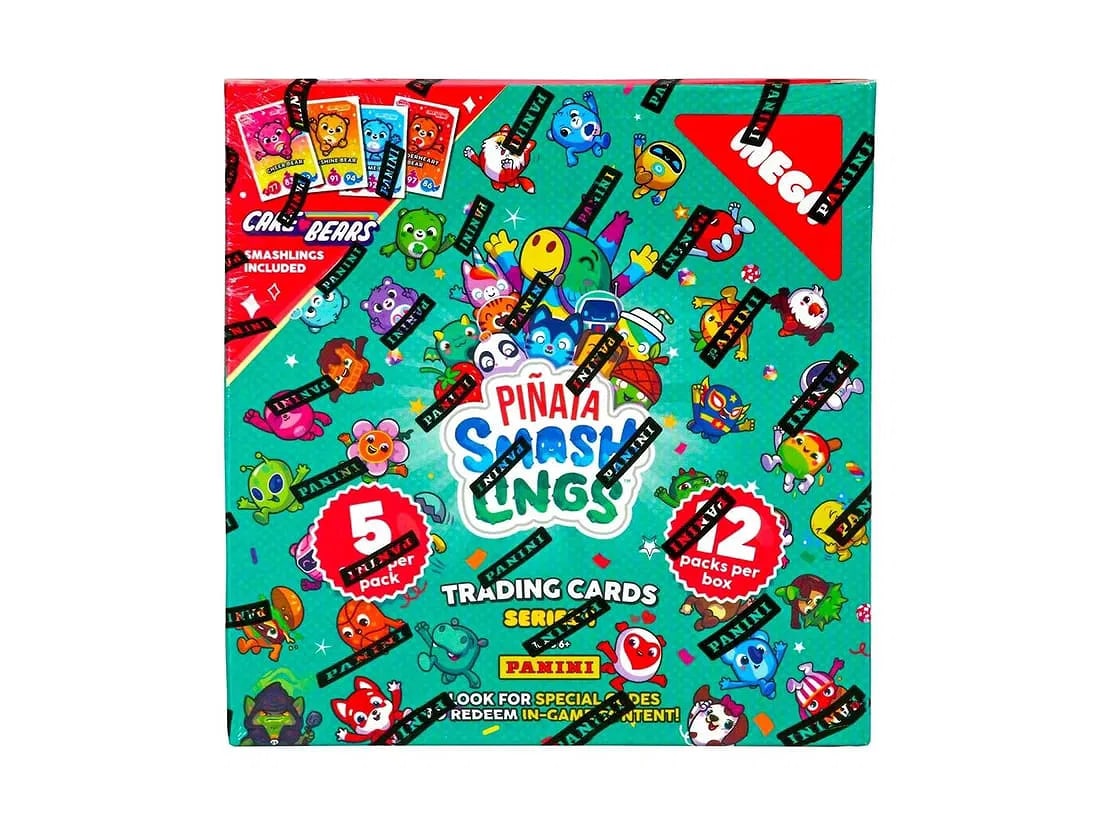 2024 PANINI PINATA SMASHLINGS SERIES 1 SEALED 12pk MEGA BOX: The 2024 Panini Pinata Smashlings Series 1 Sealed 12pk Mega Box contains trading cards featuring characters from the Smashlings TV show and Pinata Smashlings franchise. This box includes 60
