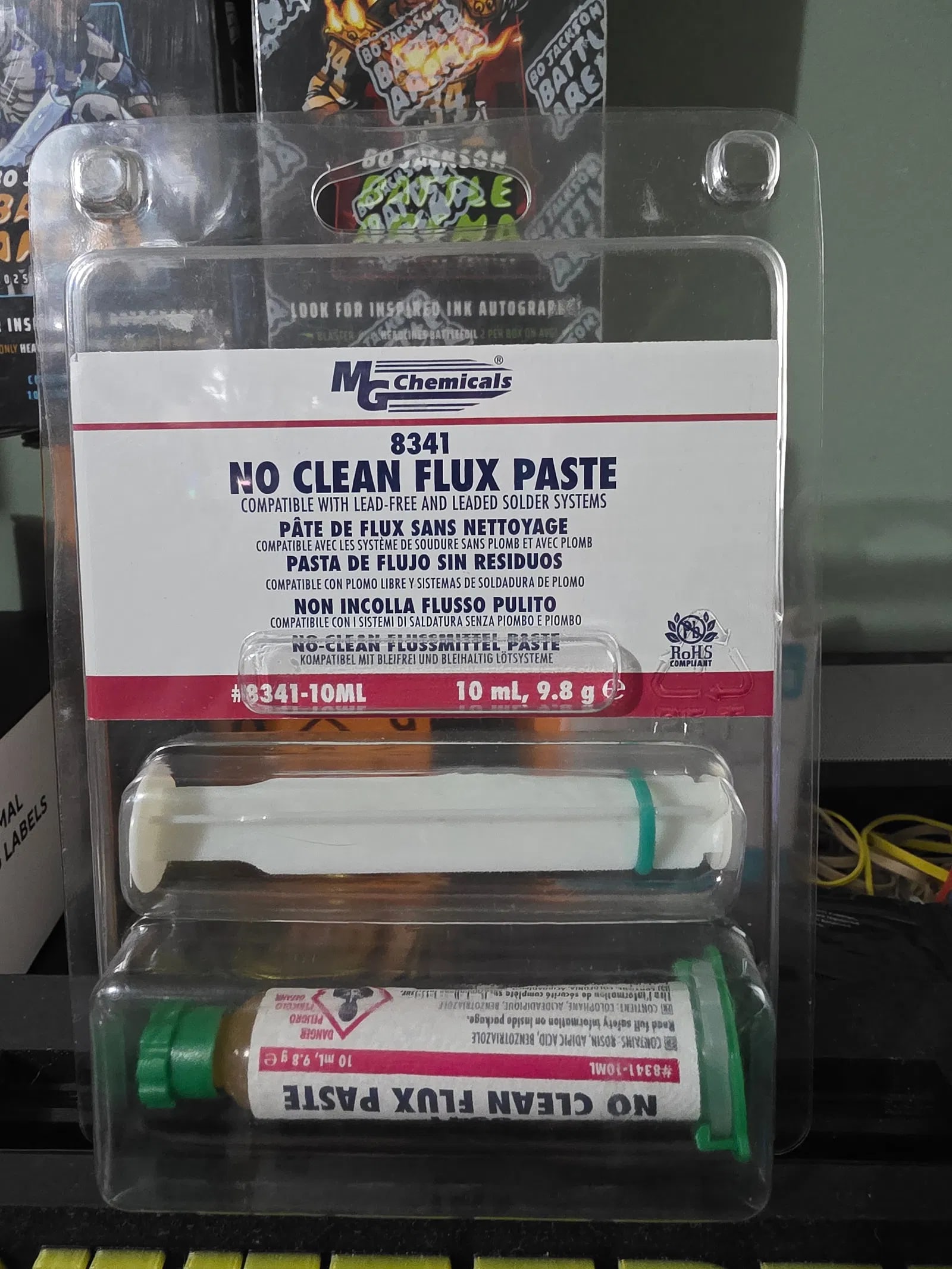 MG CHEMICALS 8341 NO CLEAN SOLDERING FLUX PASTE 10ML SYRINGE: 8341 No Clean Flux Paste, 10 milliliters Pneumatic Dispenser Complete with Plunger & Dispensing TipSuperior fluxing abilityInstant wettingAfter soldering, the rosin residue is non corrosive, non
