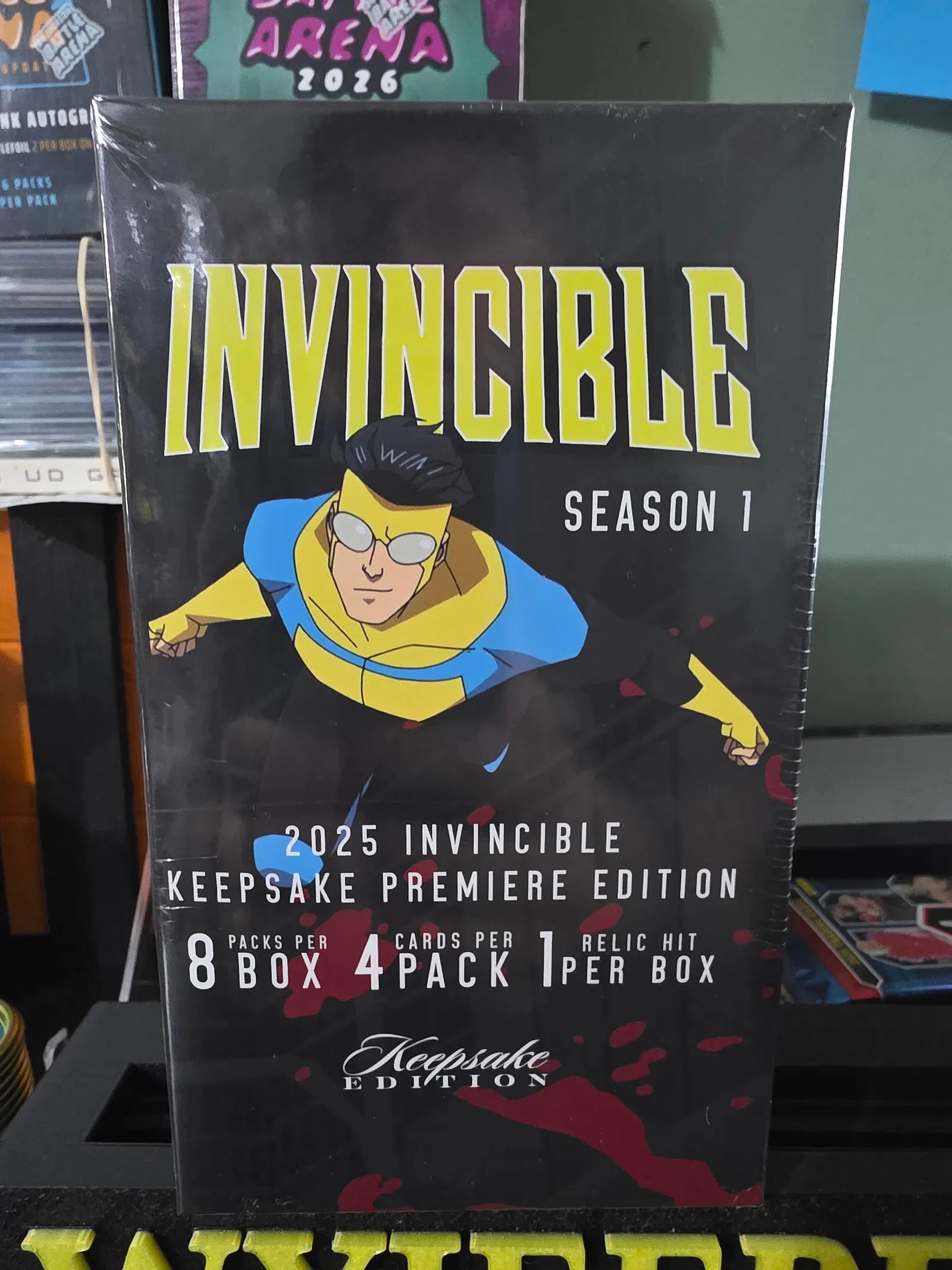 Invincible Season 1 2025 Keepsake Premiere Edition Sealed 8 Packs Blaster Box: The Invincible Season 1 2025 Keepsake Premiere Edition Sealed Blaster Box is a highly sought-after collectible item for fans of the popular non-sport trading card franchise. Manufactured by Skybound i