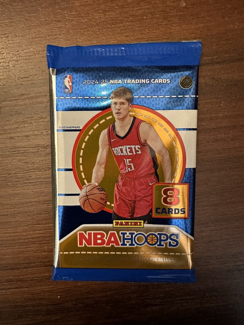 2024-25 Panini Hoops NBA Basketball 15 Cards Blaster Pack: The product is a brand new set of 2024-25 Panini NBA Hoops basketball trading cards, containing a total of 15 cards distributed across this sealed pack. Each card is made of standard card stock and