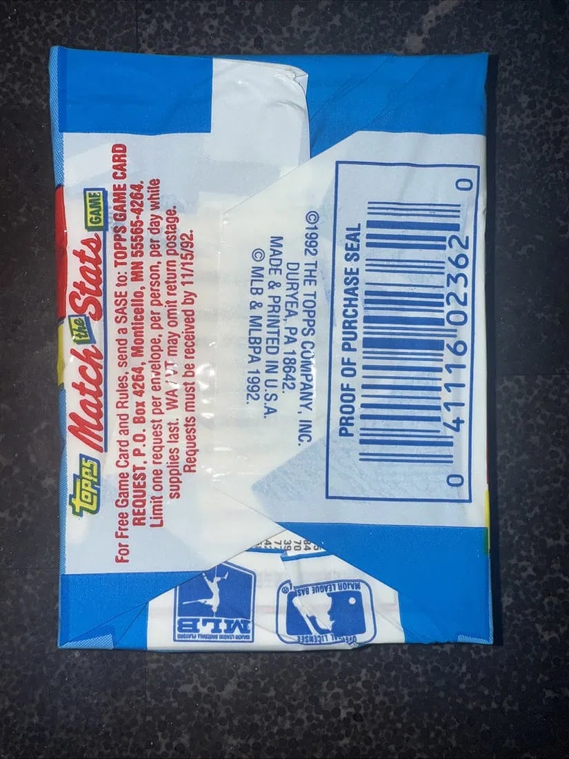 1992 Topps Baseball 15 card pack - 2