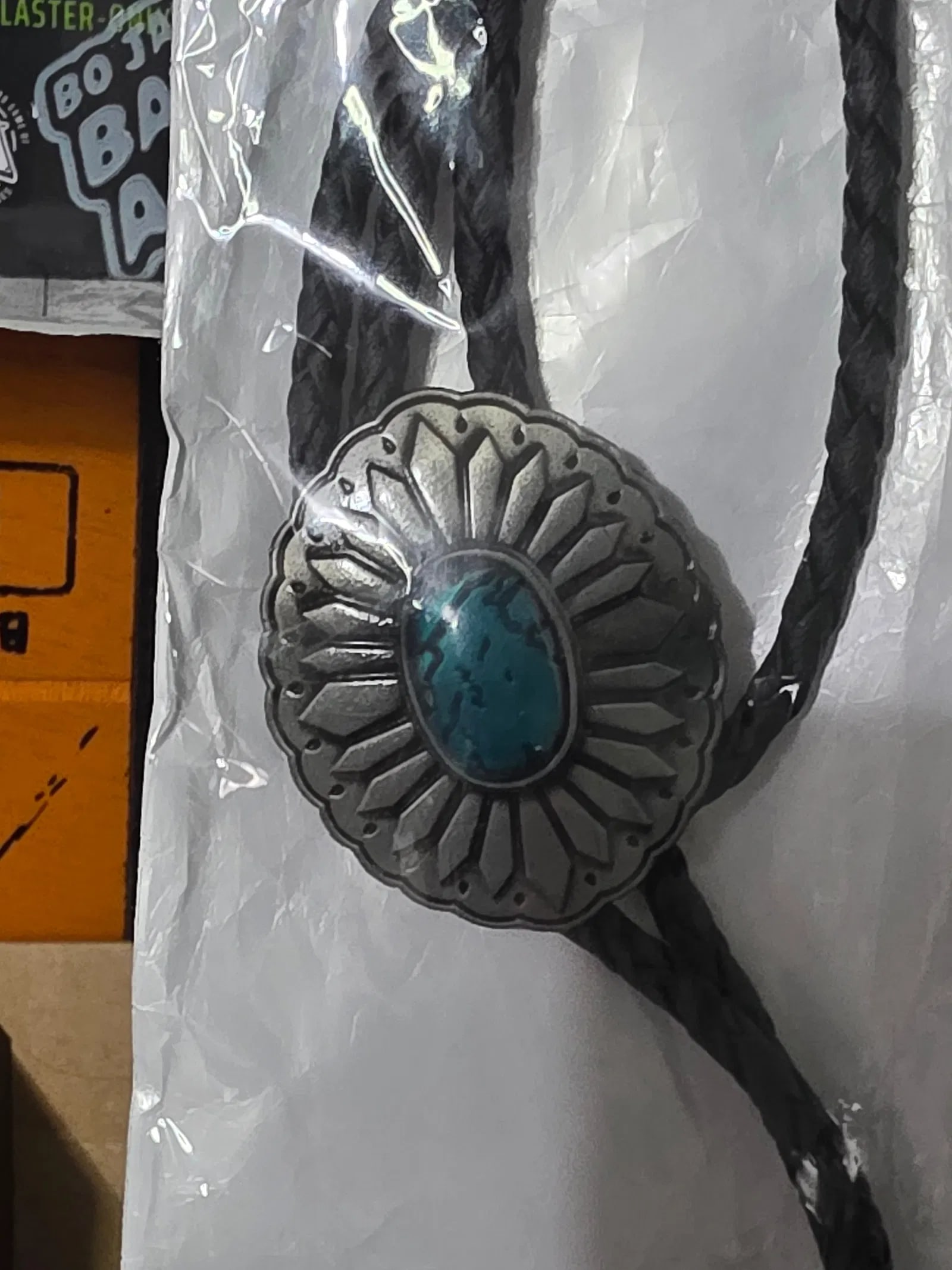 Western Wear Faux Turquoise Bolo Lariat Tie Silver Tone Men's Accessories - 2