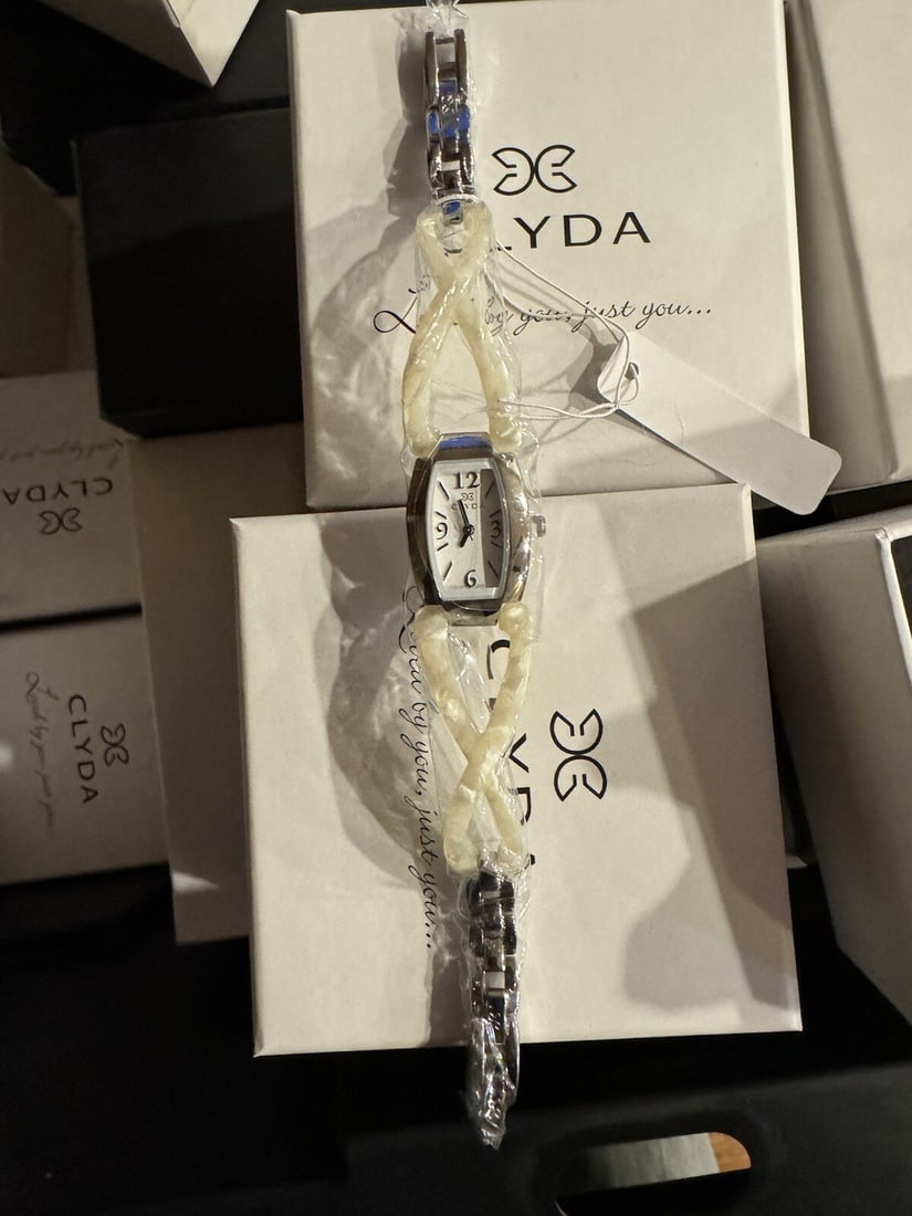 NEW Clyda Silver Tone and Ivory Acetate Watch Rectangle - 2