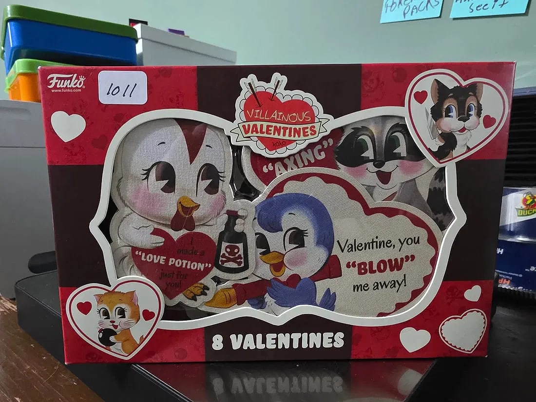Funko Greeting Cards Villainous Valentines Day Cards (8 pack): The Funko Greeting Cards Villainous Valentines Day Cards come in a pack of 8, featuring characters from popular franchises such as Funko and Animation. Made of sturdy cardstock material, these