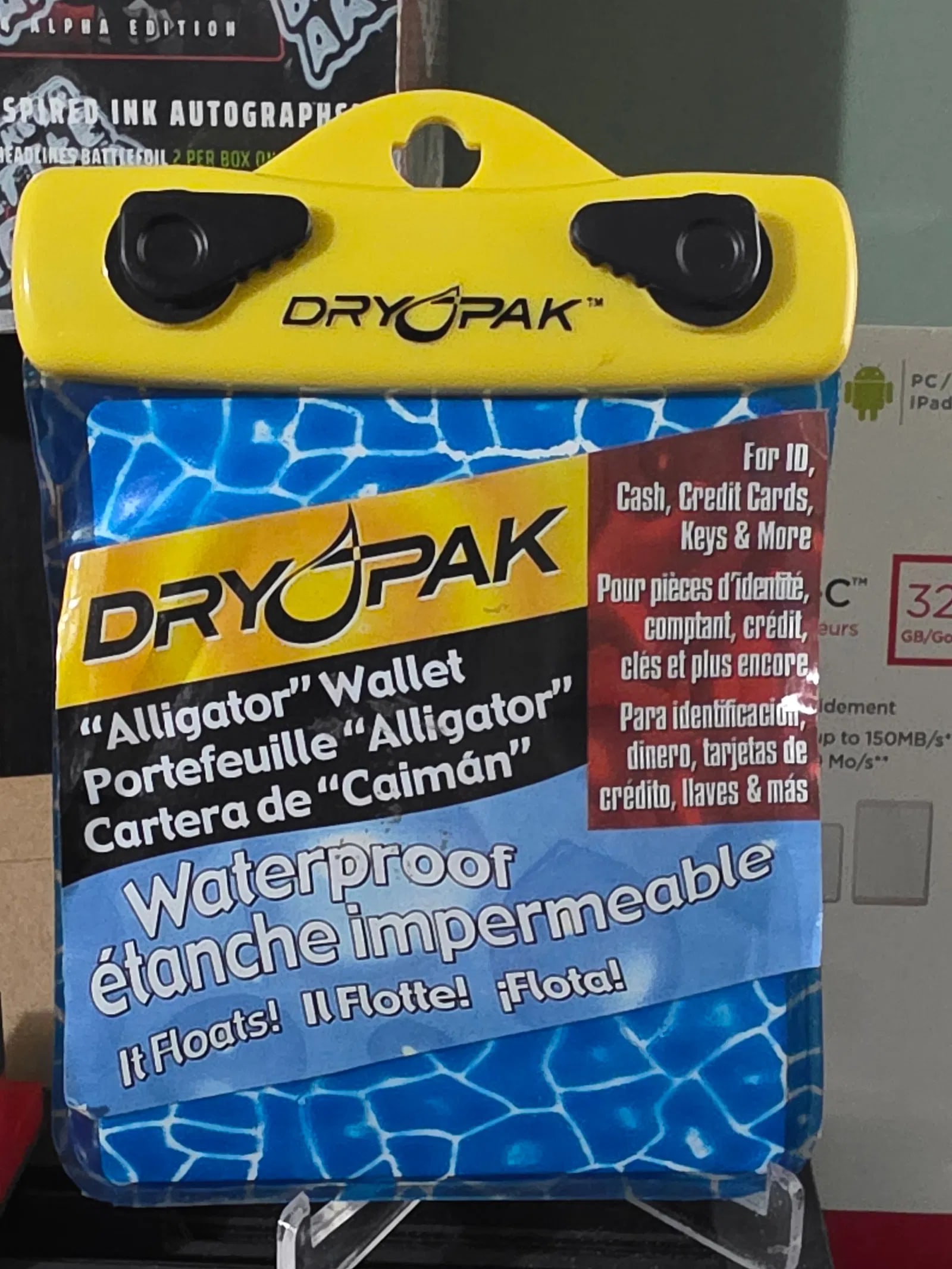 Dry Pak Alligator Wallet - Waterproof - Floating - for ID Cash Credit Cards Keys: Waterproof and floating wallet case perfect for water sports to keep your cash, credit cards, keys and more safe. Color is Blue/White