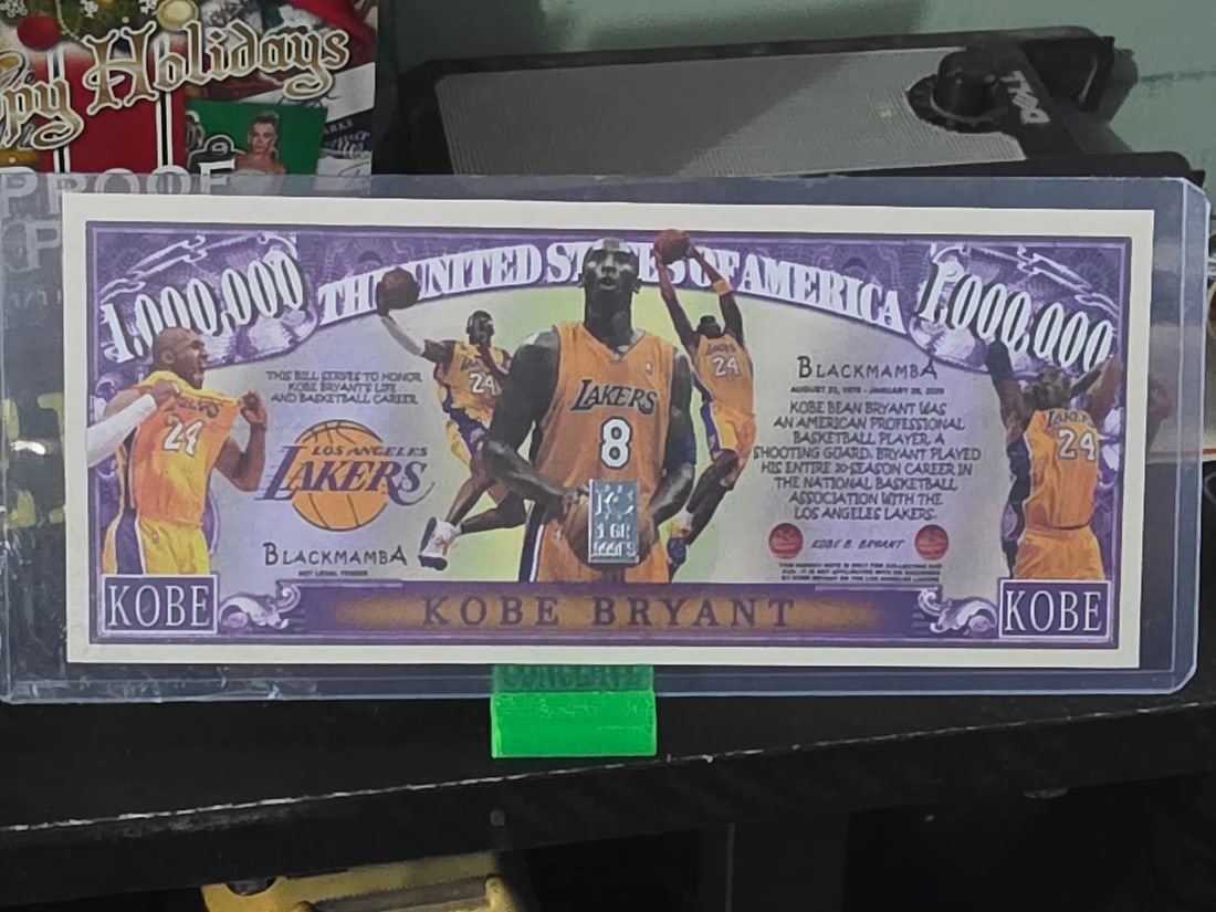 Kobe Bryant "Million Dollar Bill" Poster Novelty Collector's LA Lakers Tribute: Collectors Novelty Kobe Bryant $1,000,000 Bill with 1gr Silver Bar infused in the center