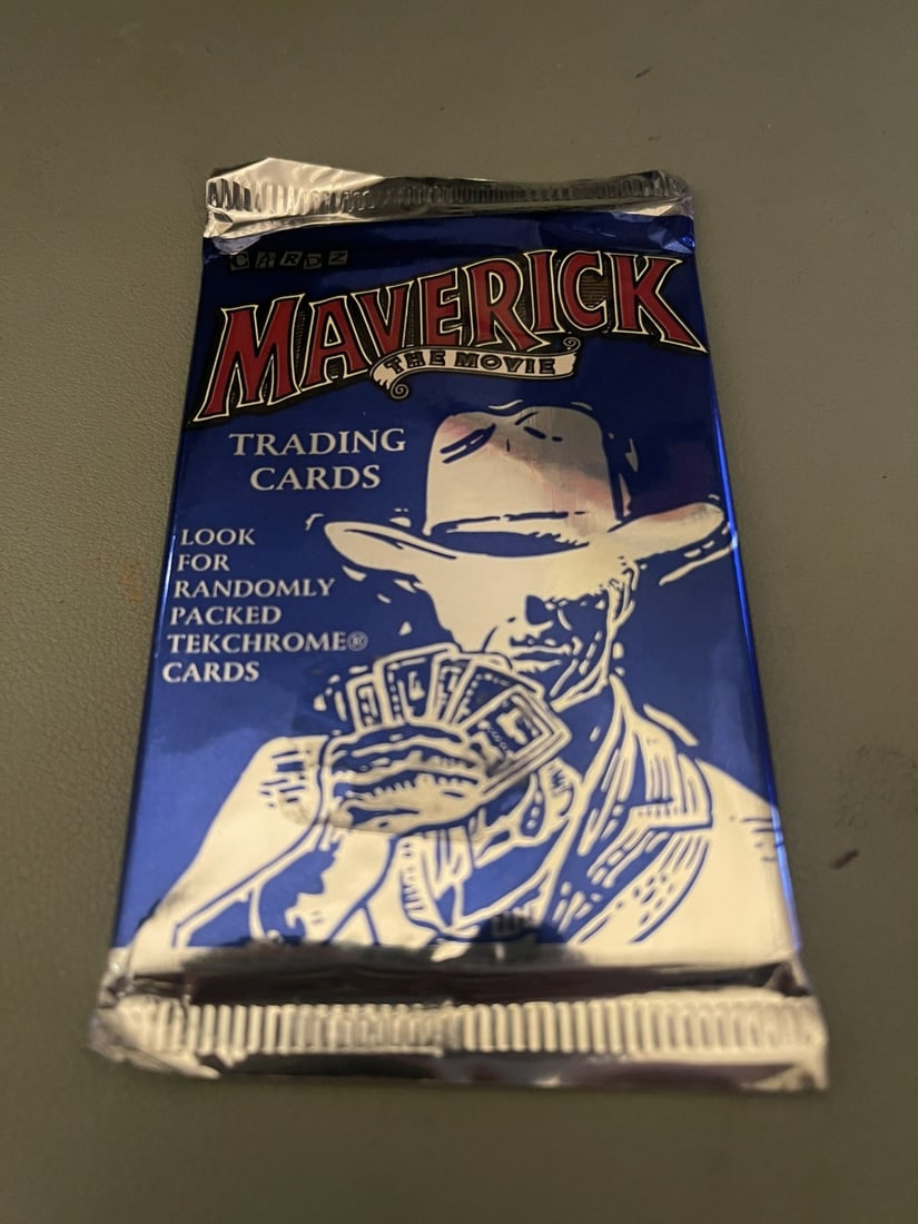 Maverick the Movie Trading Cards Booster Pack (1994) - Factory Sealed VINTAGE: The Maverick the Movie Trading Cards Booster Pack from 1994 is a vintage collectible item that features non-sport trading cards from the Western and Action genres. This pack, manufactured by Cardz, co