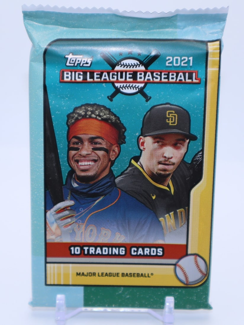 2021 MLB Topps Big League Baseball Blaster Box (100 Cards + 5 Blue Parallels): 2021 Topps Big League Baseball is a trading card set that has a 300-card base set featuring veterans and rookies, along with subsets like "Big League Best," "Award Winners," and "Highlights". It featu