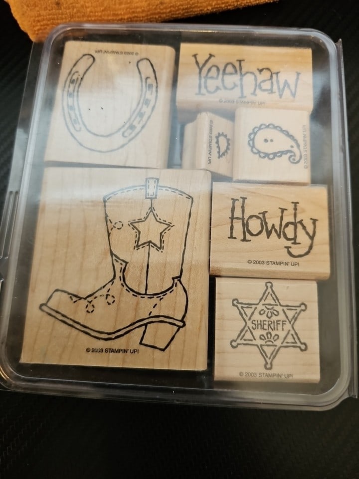 Stampin' Up! Rubber Stamps 2003 Yeehaw Horseshoe Cowboy Boot Sheriff Badge Howdy (1 of 2)
