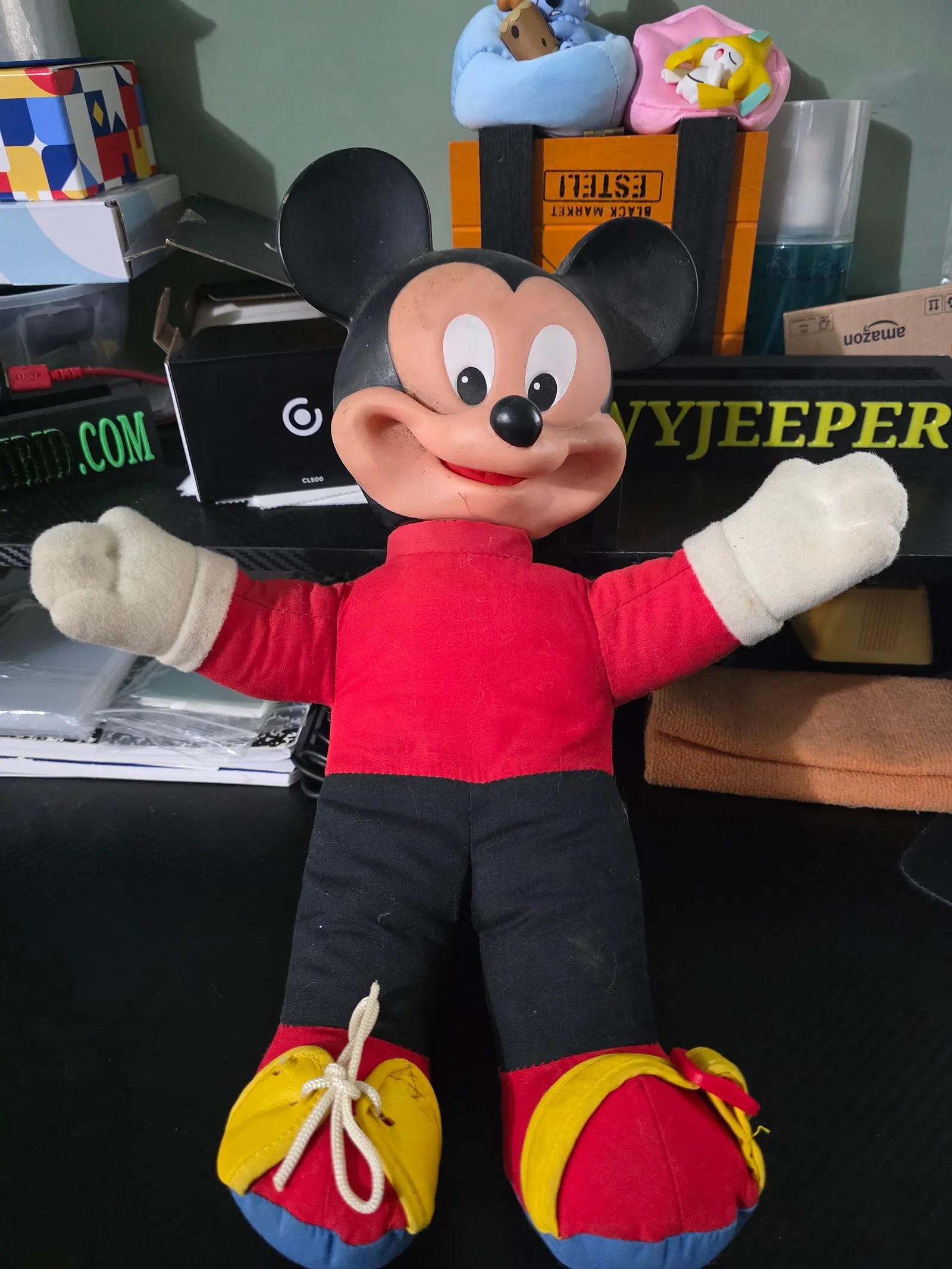 Vtg Disney 1989 Mickey Mouse Learn To Dress Me Doll 15" Overall: Vintage 1989 Mickey Mouse Learn To Dress Me Doll 15" with Plastic Head and Plush Body, Doll Only, Millennial nostalgia toys.