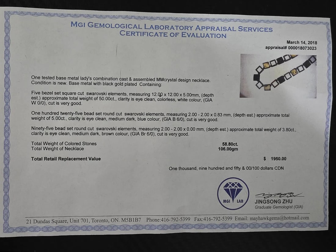 MM Crysdtal Necklace made with Swarovski Elements W/cert of evalutation - 2
