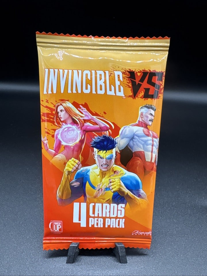 Invincible VS 2026 Trading Card Pack 4 Cards (1 Pack) Keepsake Edition: Step into the world of Invincible VS with this factory sealed trading card pack featuring characters from the hit Skybound universe. Each sealed pack contains 4 cards and offers the chance to pull rar