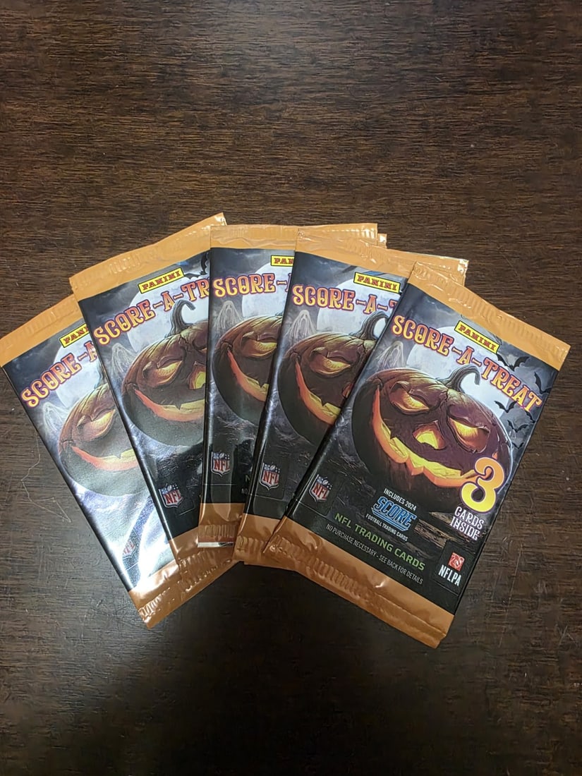 (5) 2024 Panini 'Score-A-Treat' Football Sealed Packs: Get ready to indulge in the world of football with the Panini Score-a-Treat 5 Packs. This set is perfect for any fan of the National Football League (NFL) looking to expand their collection. Each pack