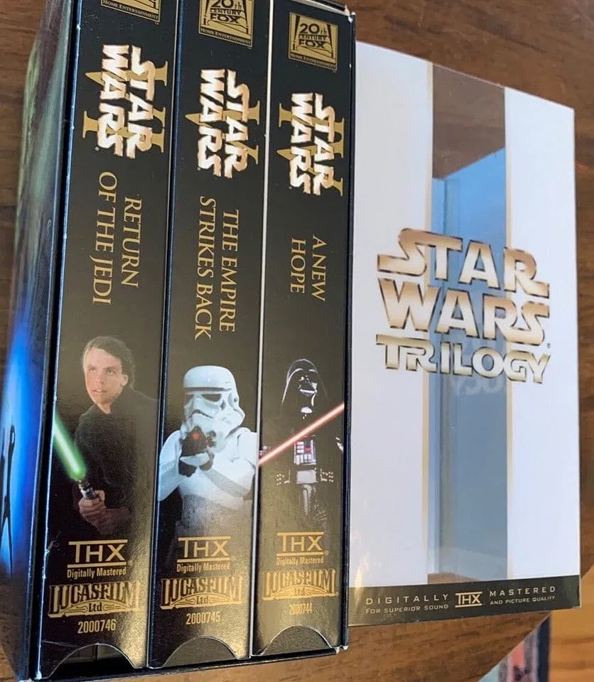 Star Wars Boxed VHS Set Trilogy Special Edition 2000 Digitally Mastered THX: The "Star Wars Trilogy VHS Box Set" includes the iconic science fiction movies from the original trilogy, digitally mastered by LucasFilm in 2000. Starring Harrison Ford, the PG-rated films are part o