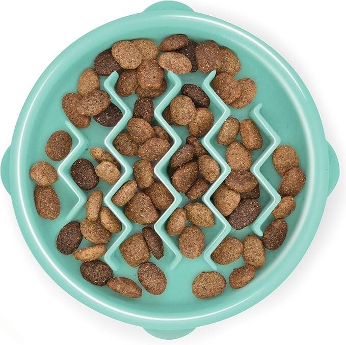 Outward Hound Fun Feeder Slo Bowl - Mint Wave, Small/Tiny - 3