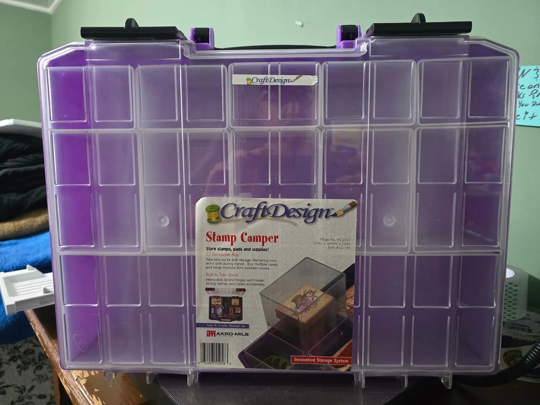 Craft designer Stamp Camper: Craft Designer Stamp camper hold your stamp for scrap booking. 12 removable Bins. Lockable top Model 14212CD. Purple with clear lid.