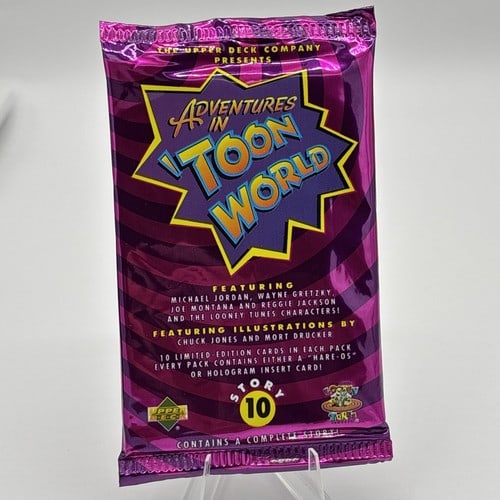 1992 Upper Deck ADVENTURES IN TOON WORLD Story 4 Michael Jordan 1 Unopened Pack: 1993 ADVENTURES IN TOON WORLD STORY, UPPER DECK, NEW FACTORY SEALED, UNOPENED, UNSEARCHED PACK(S). POSSIBLE MICHAEL JORDAN, WAYNE GRETZKY SPECIAL CARD??. PRICE IS FOR 1 PACK.