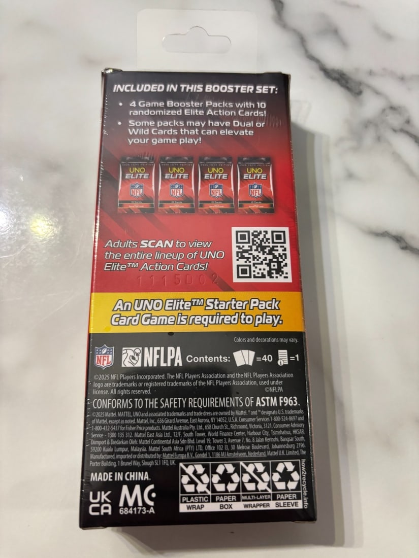 UNO Elite NFL 2025 Core Edition Football Booster Set - 4 Packs, 40 Cards - 2
