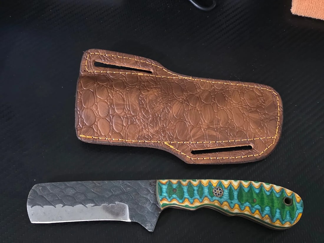 MHS cutlery custom made Damascus hunting knife with sheath - 2