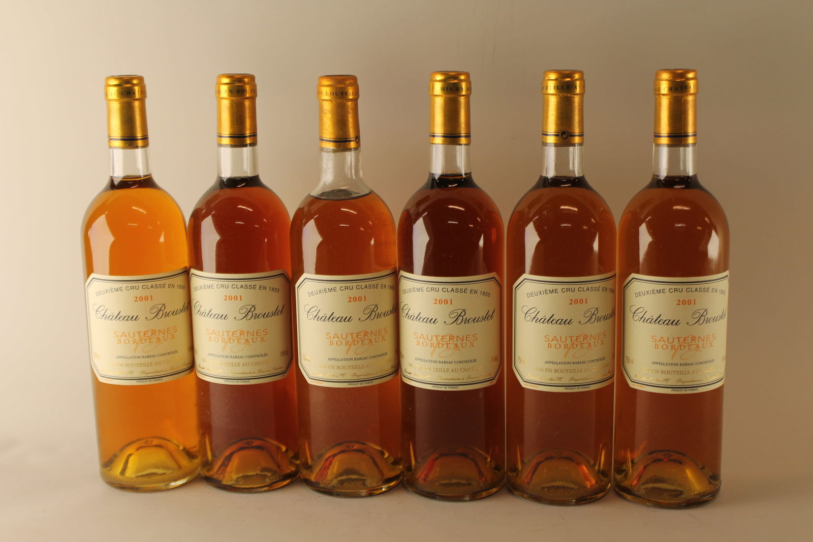 Château Broustet 2001: Château Broustet 2001 Barsac, 2ème Grand Cru Classé U. VHS or better, excellent appearance R 12 bottles Per lot €320 - 420SizebottlesConditionU. VHS or better, excellent