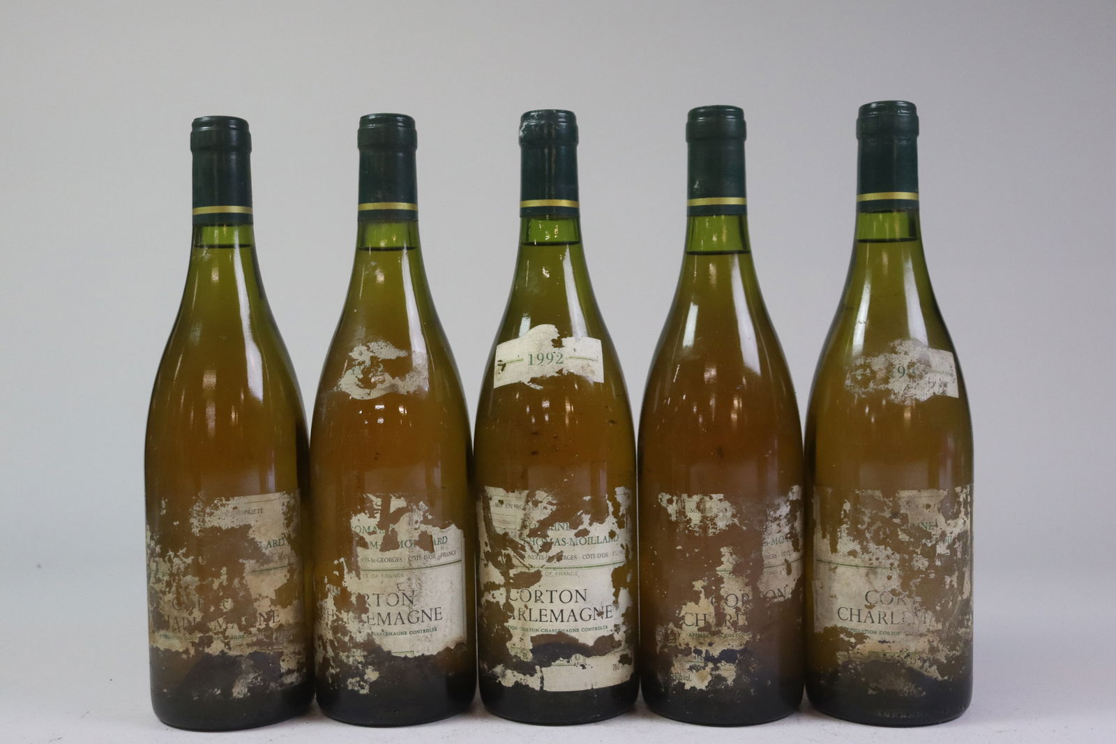 Corton-Charlemagne Grand Cru 1992: Corton-Charlemagne Grand Cru 1992 Domaine Thomas-Moillard, Nuits-Saint-Georges U. 2cm BC or better, STL, SCL, LCC W 5 bottles Per lot €160 - 240 Size bottles Condition