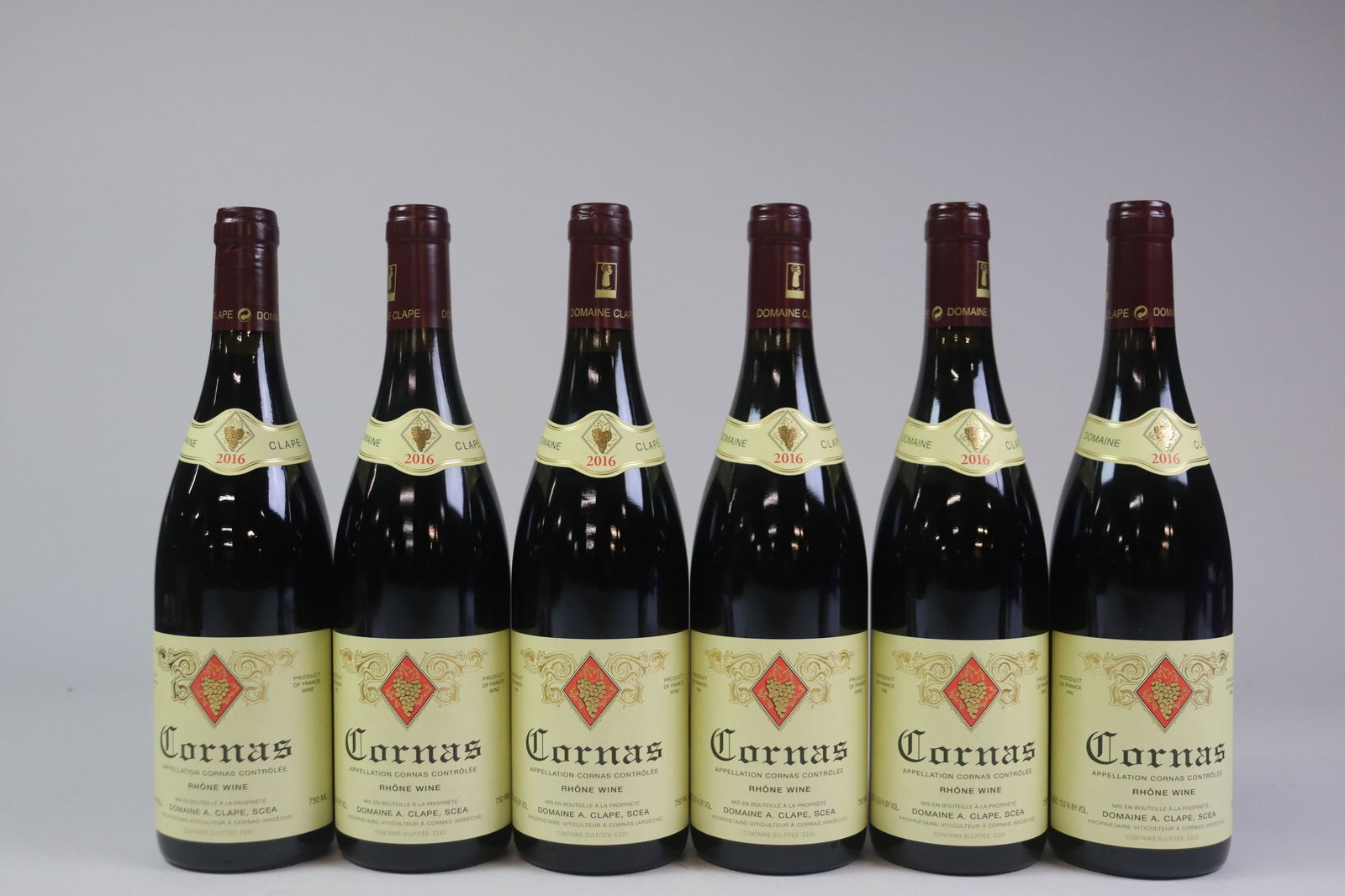 Cornas 2016: Cornas 2016 Domaine Auguste Clape, Cornas Excellent level and appearance R 6 bottles Per lot €700 - 950SizebottlesConditionExcellent level and appearanceExhibited(OCB)