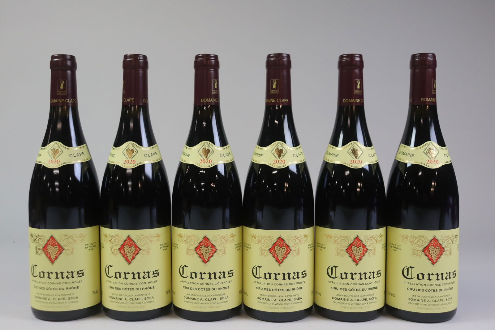 Cornas 2020: Cornas 2020 Domaine Auguste Clape, Cornas Excellent level and appearance R 6 bottles Per lot €650 - 850 Size bottles Condition Excellent level and appearance